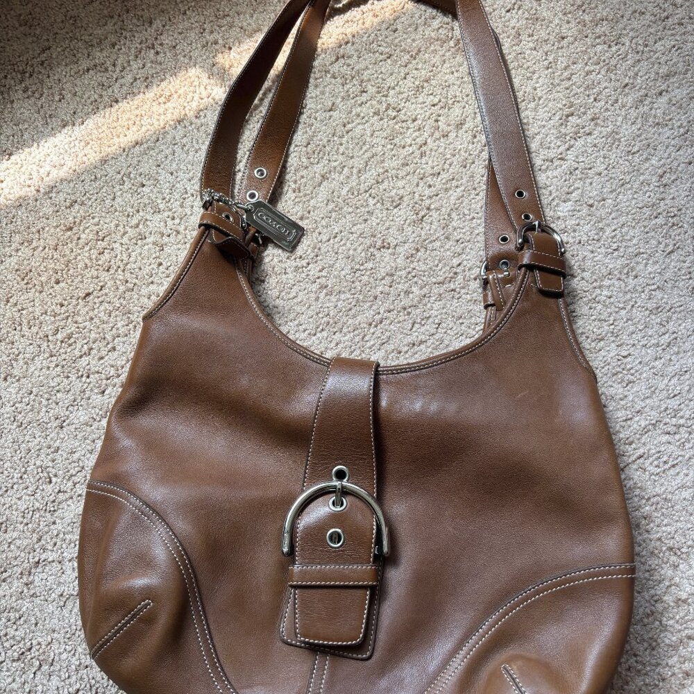 Coach Brown Shoulder Bag with Buckle Straps